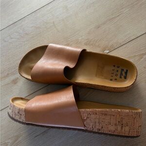Billabong Women's Brown Platform Cork Slide Sandals